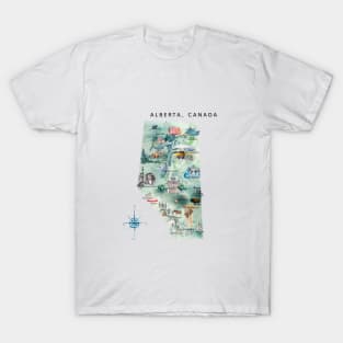 Illustrated Alberta, Canada Map T-Shirt